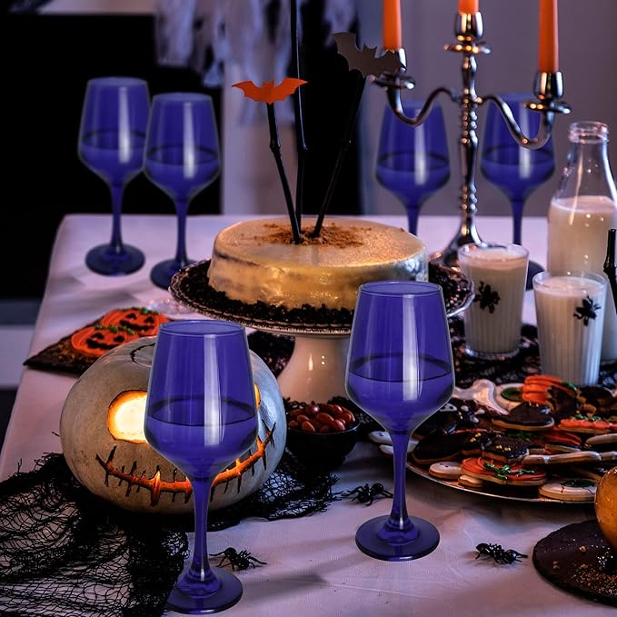 Purple Wine Glasses Set of 6, 12oz Stemmed Glasses, Thick & Colored, Dishwasher Safe Stemware for Red or White, Gift for Party, Holiday, Anniversary, Restaurant, Home Bar, Daily Use
