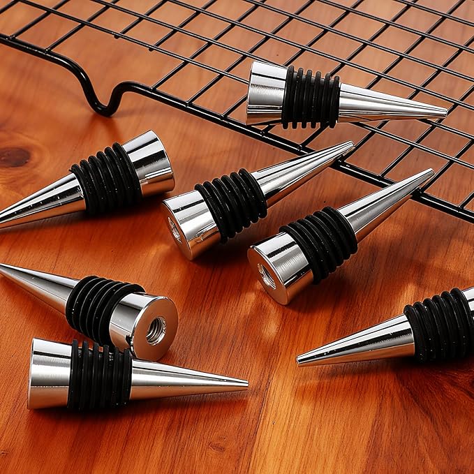 25 Pieces Wine Bottle Stopper Set Kit Reusable Decorative Bottle Stoppers Stainless Steel Wine-Bottle Stopper Kit for Kitchen, Bar, Gifts, Holiday Party, Wedding(Metal Silver)