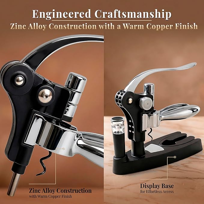 Complete Corkscrew Wine Opener Set With 7 Essential Accessories – Luxury Corkscrew Wine Opener Set for Effortless Uncorking & Wine Preservation – The most Elegant Wine Opener Gift Set (Pure Silver)