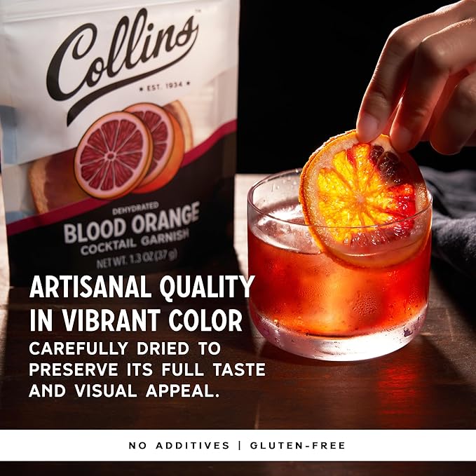 Collins Dehydrated Blood Orange Cocktail Garnish Slices, 1.3 oz – Perfect for Negronis, Margaritas, Mocktails & Desserts – Premium Drink & Food Garnish – 1.3 oz