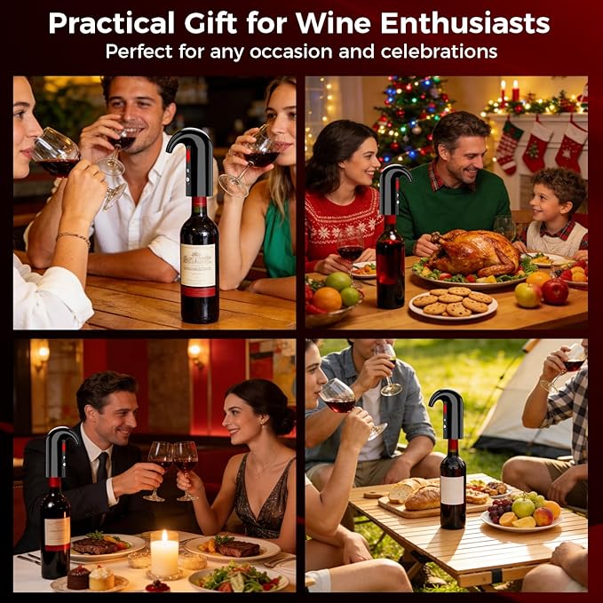 Electric Wine Aerator and Wine Decanter – Quiet Dual-Pump Aeration, Measured Pouring, Temp Display & USB Rechargeable System Electric One-Touch Automatic Wine Decanter and Wine Dispenser Inky