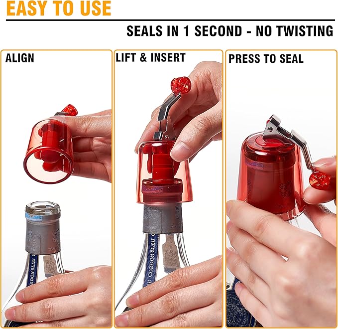 Wine Stopper 2Pack–Airtight Seal Keeps Wine Fresh for Up to 10 Days, Reusable Leakproof Bottle Stoppers for Red/White/Rosé Standard Bottles, Ideal Wine Saver Gift Set for Home, Bar&Party, Transparent