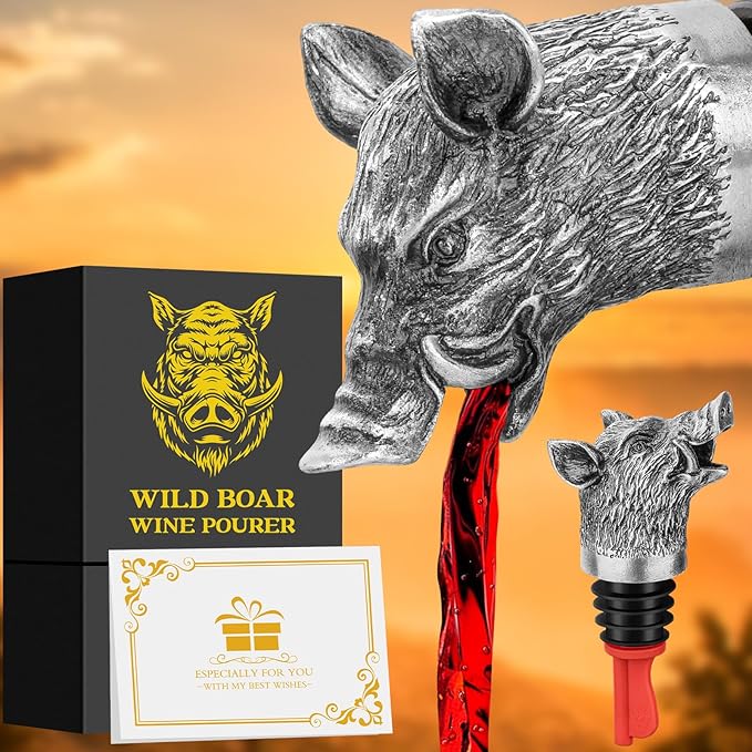 Wild Boar Head 2-in-1 Wine Aerator Bottle Pourer and Stopper for Men Women, Hunting Gifts for Hunters, Liquor Bottle Pourers Spout for Alcohol Spirits, Wine Saver Gifts Accessories