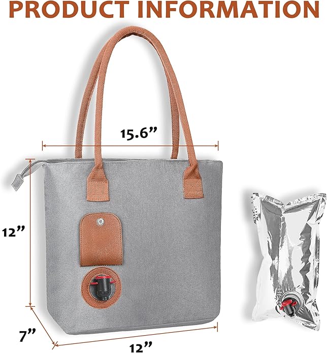 Tirrinia Wine Tote Bag, Beach Cooler for Travel Gift, Drink Purse Travel Bag with Spout for Picnic, BYOB, Party, Dinner, Pool