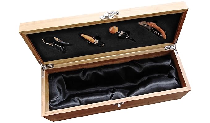 CASE ELEGANCE Premium Bamboo Wine Box Gift Set with Accessories - Luxury Single Bottle Wine Gift Box with Wine Opener, Bottle Opener & Wine Accessories, Wedding Gift Case with Tools
