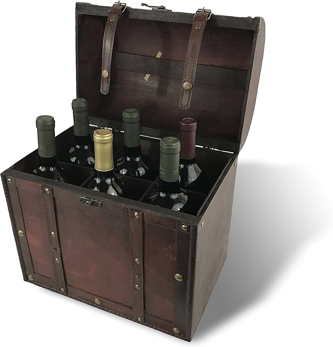 allgala Wooden Wine Bottle Box with Antique Finish, 6 Bottle