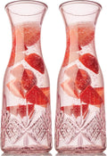 Godinger Carafe Pitcher, Water Pitcher, Wine Carafe, Glass Water Pitcher - Pink, 32oz, Dublin Collection (Pack of 2)