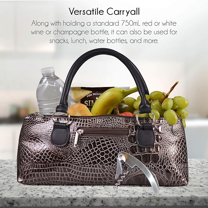 Primeware Wine Clutch Bag (Thermal Insulated) Trendy Women’s Carry Tote | Holds Red & White 750mL Bottles | Trendy Fashion | Incl. Portable Waiter-Style Corkscrew