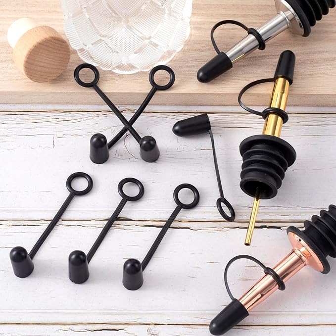 PAGOW 30pcs Liquor Bottle Covers with Loop, Oil Bottle Toppers for Liquor, Rubber Bottle Caps, Pour Dispenser Spout Dust Covers for Liquor, Liquid, Wine Clubs, Bars