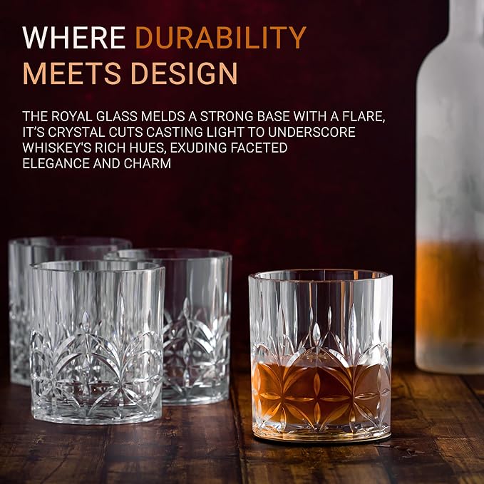 Bravario Unbreakable Plastic Whiskey Glasses | Shatterproof 100% Tritan Double Rocks | Dishwasher-Safe | BPA-free | Perfect for Outdoor Cocktail Bourbon | 13 oz, Set of 4