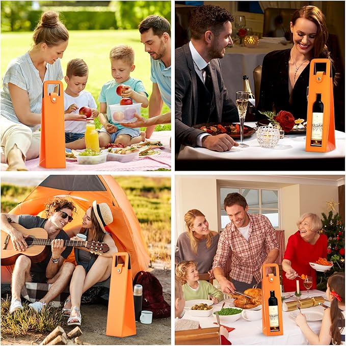 RYDDOY Wine Gift Bag, Reusable Leather Wine Tote Carrier, Single Bottle Champagne Beer Gift Bags Carrier for Birthday, Wedding, Picnic Party, Christmas festival Gifts (Orange)