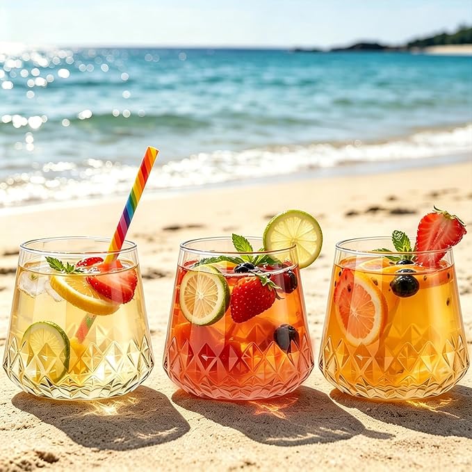 Lueumxc 40 Pack Plastic Wine Glasses, 14Oz Origami Rhombus Disposable Wine Glasses Unbreakable Clear Plastic Cocktail Glasses Recyclable Shatterproof Reusable Wine Cups