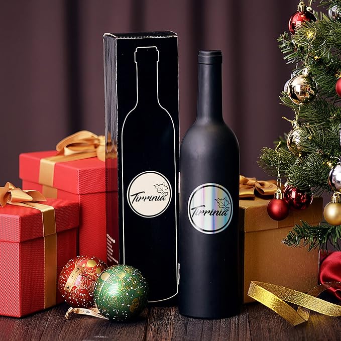 Kato Wine Accessories Gift Set - Bottle Corkscrew Opener Kit, Drip Ring, Foil Cutter, Wine Pourer and Stopper in Novelty Bottle-Shaped Case - Valentine's Gift, Black