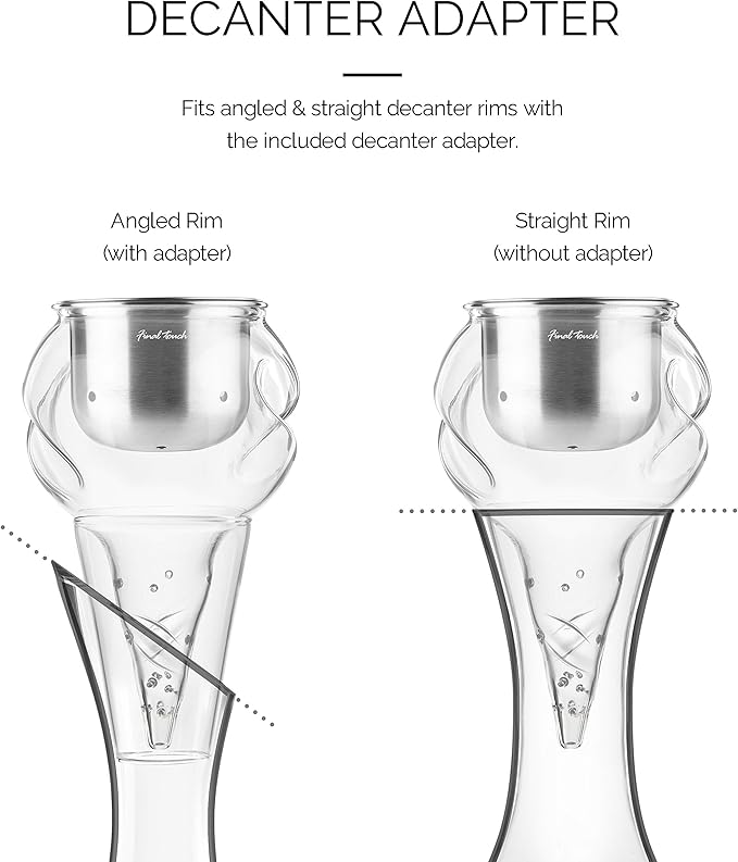 Final Touch Conundrum Stainless Steel Wine Decanter Aerator - Instant Oxygenation, 3 Phase Aeration System, Sediment Filter, Fits Angled & Straight Decanters (WDA595)