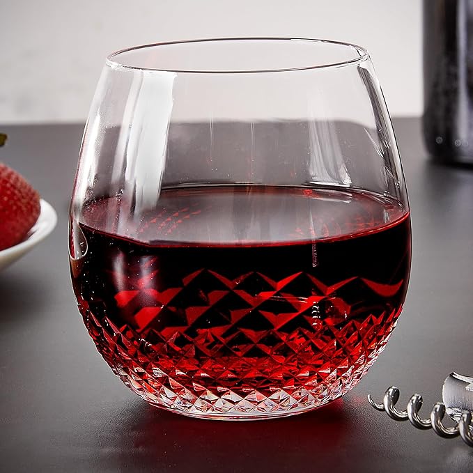 HomeWetBar Avignon Cut-Crystal Wine Glass – Elegant Stemless Wine Glass for Red and White Wines