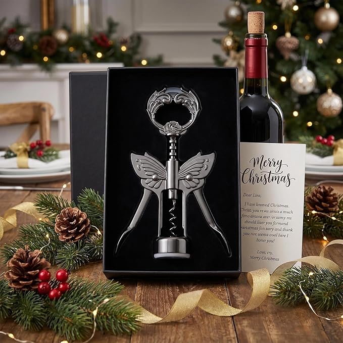 Wine Opener, 3 in 1 Zinc Alloy Premium Wing Corkscrew Wine Bottle Opener with Multifunctional Bottles Opener and Serrated Foil Cutter for Wine and Beer (Black)