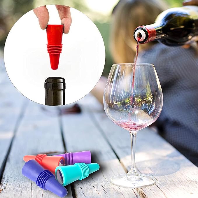 4 pcs Reusable Cork Novelty Wine Bottle Stoppers Silicone Rubber for Bottles of Opened Wine Cork to Keep the Wine Champagne Beer Fresh - Red, Dark Blue, Purple, Green