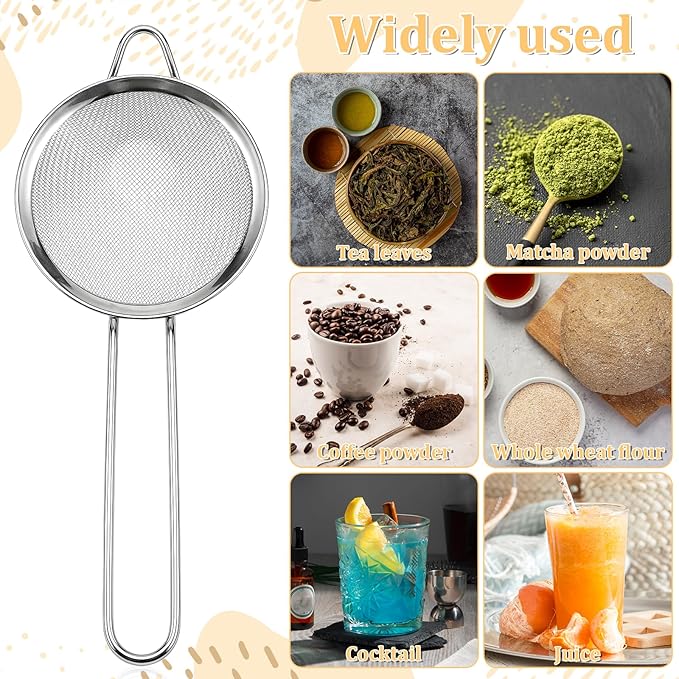 20 Packs Stainless Steel Small Strainer, 3.3'' Tea Strainers Cocktail Strainer Stainless Steel Fine Mesh SmallStrainers, Fine Mesh Steels Cone Shaped Cocktail Strainers for Juice, Coffee, Long Handle