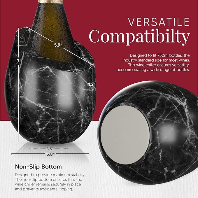 Homeries Marble Wine Chiller Bucket - Wine & Champagne Cooler for Parties, Dinner – Keep Wine & Beverages Cold, Wine Chillers for Bottles – Holds Any 750ml Bottle (Black)
