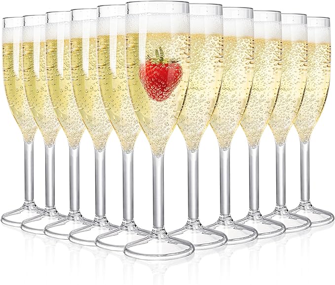 Elsjoy 12 Pack 5 oz Plastic Champagne Flutes, Reusable Champagne Glasses Unbreakable Champagne Toasting Flutes for Wedding, Party