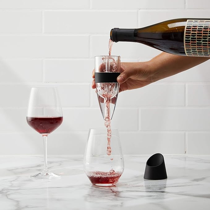 Houdini Red Wine Aerator with Base, 6 inches, Black/Silver