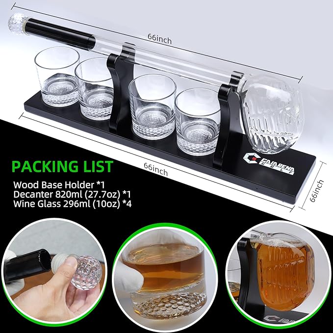 GAIARENA Golf Whiskey Wine Decanter Set with 4 Glasses, Golf Themed Accessories Gift Ideas for Men, Liquor Dispenser for Bourbon Scotch Vodka Tequila