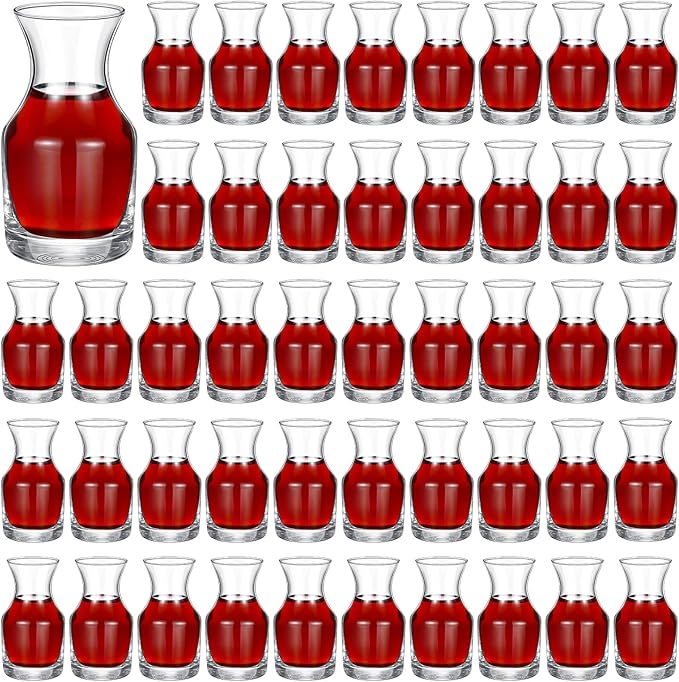 Remagr 48 Pack Single Serving Wine Carafe Glass Small Mini Carafe Individual Wine Refill Decanter for Dinner Parties Tastings Bars Restaurants (6.5 oz)