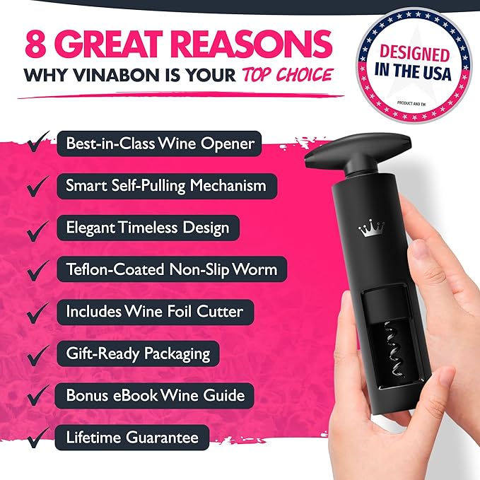 VINABON Self-Pulling Wine Opener - Updated 2026 Professional-Quality Twister Wine Corkscrews with Wine Foil Cutter - Manual Easy-Turn Wine Bottle Opener Corkscrew. Includes WineGuide Ebook