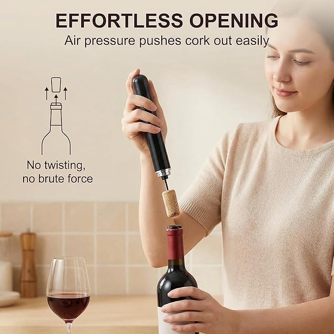 Wine Bottle Opener, Air Pressure Wine Corkscrew With Cutting Wine Bottle Foil Knife, Effortlessly Open Wine Bottles Without Damaging Corks, Easy-to-Use(Black) (black)