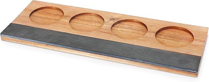 Twine Wine Flight Board with Slate Chalkboard & Acacia Wood Tray, Holds 4 Glasses, Includes Soapstone Chalk, Perfect for Wine Tasting Parties, Housewarming, Hosting Essentials
