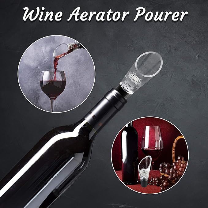 Wine Aerator Pourer Spout – 2-in-1 Diffuser Oxygenator and Pouring Dispenser for Enhanced Smoother Flavors of Red Wines – Silicone Aeration Breather (Black Stopper)