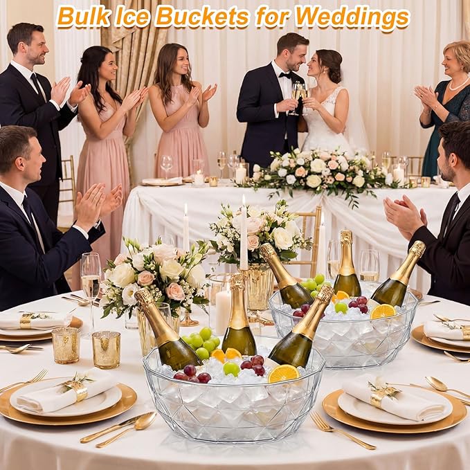 6 Pcs 3 L Ice Buckets with Scoops and Tongs Clear Plastic Ice Bucket Beverage Tubs Acrylic Champagne Cooler for Cocktail Bar Drink Cooler Holder for Mimosa Bar Supplies Chiller Bin