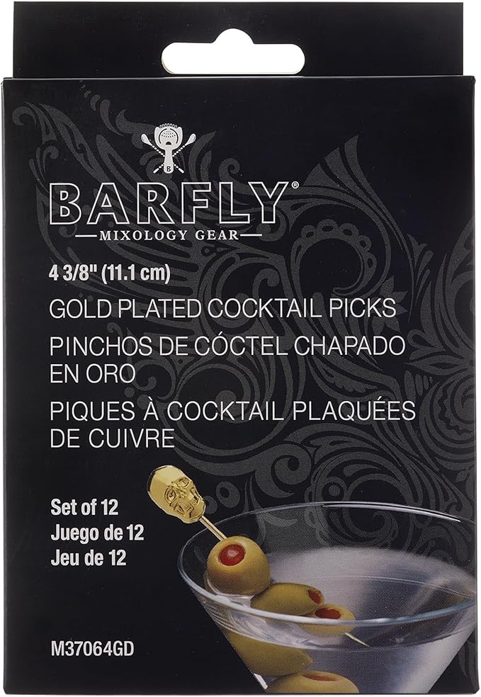 Barfly Cocktail Picks, Skull, Gold Plated, Set 12