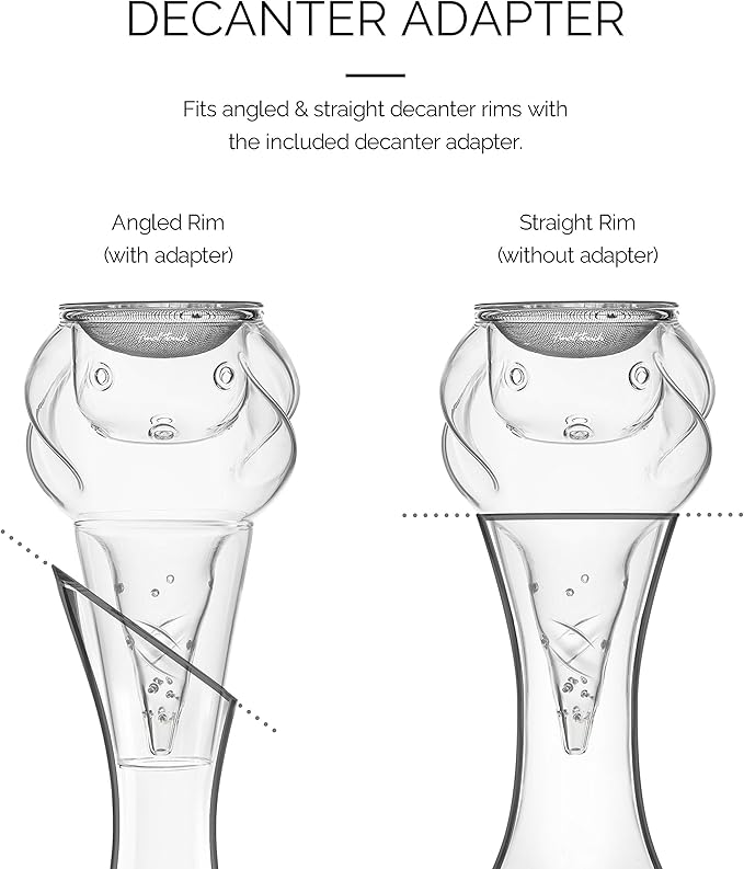 Final Touch Conundrum Aerator for Wine Decanters - Instant Wine Oxygenation, 3 Phase Aeration System, Stainless Steel Sediment Filter, Fits Angled & Straight Decanter Rims (WDA590)