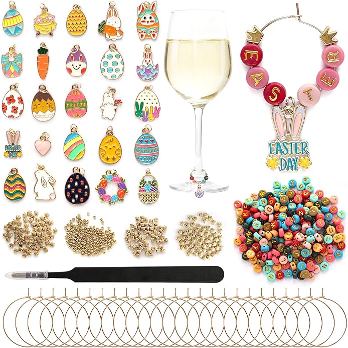 DIY Wine Glass Charms Kit, 25pcs Personalized Reusable Drink Marker Tags, Glass Identifiers for Wine Tasting Party, Unique Hostess Gifts & Party Decorations