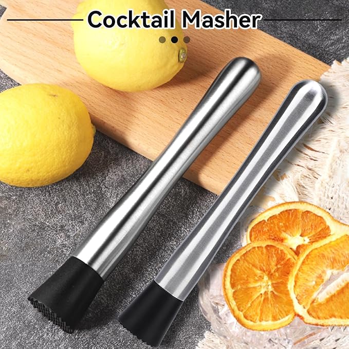 Cocktail Muddler, 2PCS Bar Muddler Stainless Steel Muddler Muddler for Cocktails 8" Drink Muddler Set Long Muddler Old Fashioned for Bars Bartender Accessories Home Bar Tools Set