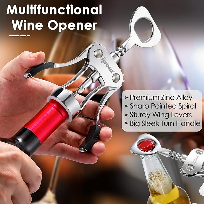 IPOW Wine Opener, Zinc Alloy Wine Bottle Opener, Wing Corkscrew Heavy Duty, Manual Multifunctional Cork Screw for Waiter,