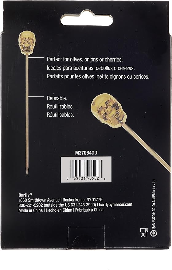 Barfly Cocktail Picks, Skull, Gold Plated, Set 12