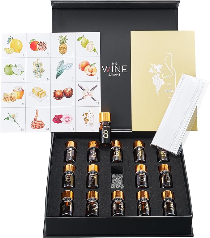 White Wine Aroma Kit - 15 Aromas, Tasting & Smelling Set for White Wines, Training & Educational Gift - Beginners & Sommelier Master, Book & Accessories Guide Included, Wine Game Gifts for Holidays