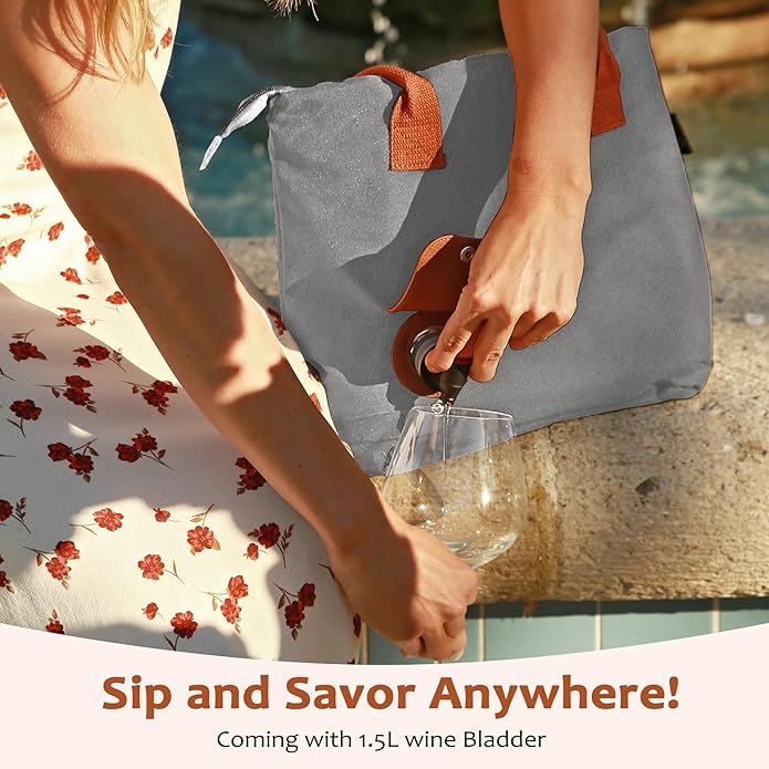 Tirrinia Wine Tote Bag, Beach Cooler for Travel Gift, Drink Purse Travel Bag with Spout for Picnic, BYOB, Party, Dinner, Pool