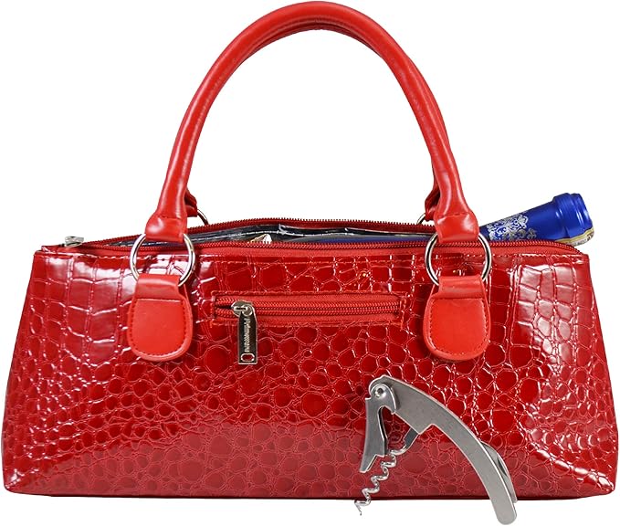 Primeware Wine Clutch Bag (Thermal Insulated) Trendy Women’s Carry Tote | Holds Red & White 750mL Bottles | Trendy Fashion | Incl. Portable Waiter-Style Corkscrew