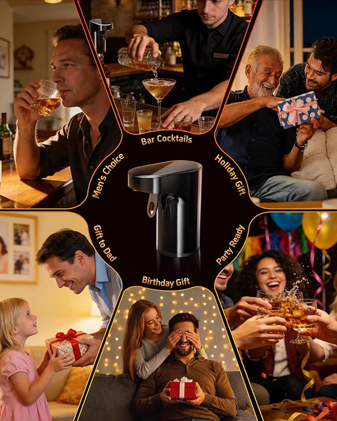 Fathers Day Gift | World Cup Viewing Party Supplies,Electric Whiskey & Cocktail Dispenser-Smart Pouring, Adjustable 1‑999ml Dosing, Rechargeable Battery, Ideal for Home Bars & Enthusiasts (Black)