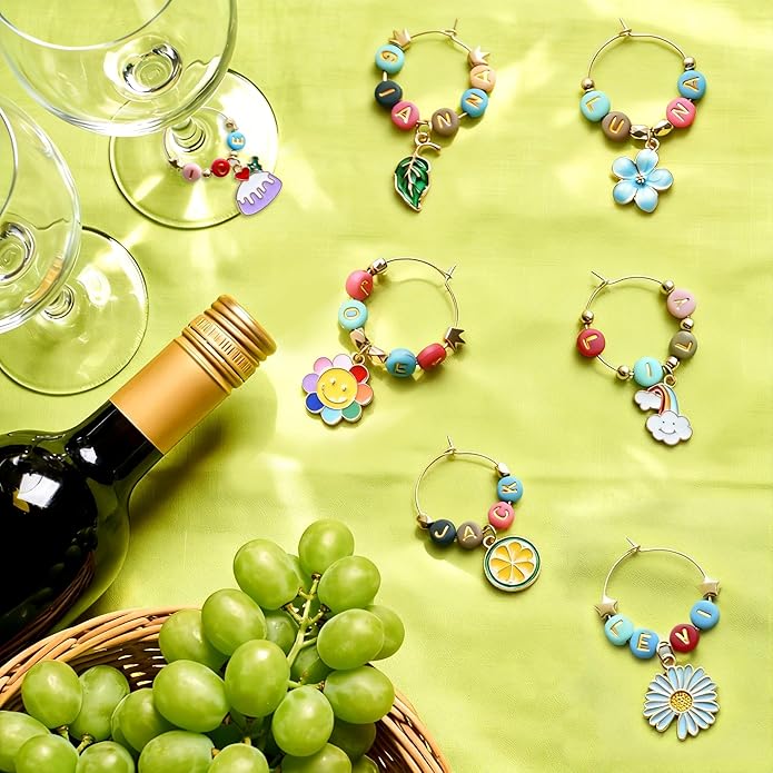 DIY Wine Glass Charms Kit, 25pcs Personalized Reusable Drink Marker Tags, Glass Identifiers for Wine Tasting Party, Unique Hostess Gifts & Party Decorations