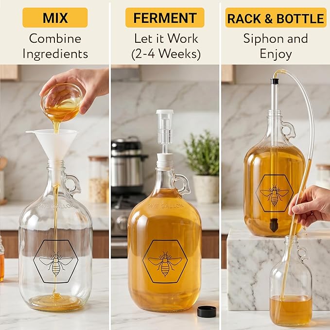 Complete Mead Making Kit for Beginners with Premium Yeast and Ingredients – Home Brewing Starter Kit – Includes 1 Gallon Carboy - Alcohol Hydrometer – Auto Siphon – Airlock - How to Guide