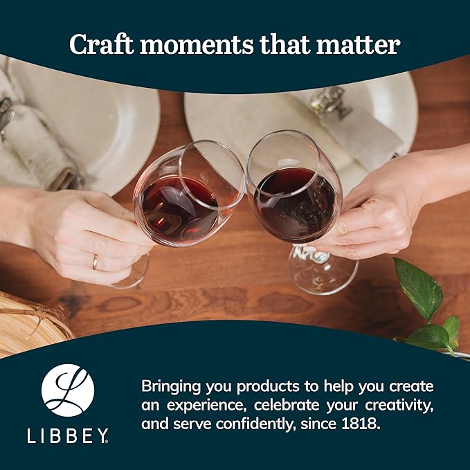 Libbey Vineyard Reserve Wine Glass Set of 12, Red and White Clear Wine Glasses, Merlot, Bordeaux, Chardonnay Gifts, Lead-Free Stemware Glasses