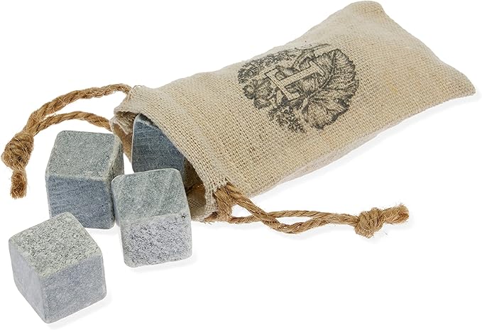Twine Cooling Stones, Glacier Bourbon Whiskey Rocks, Reusable Ice Cubes, Whiskey Stones Set, Barware, Bar Accessories, Bar Tools, Set of 6, Grey