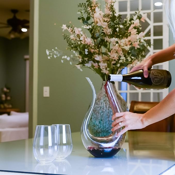 Wine Decanter 100% Hand Blown Lead-free Crystal Glass Red Wine Carafe U Shape Wine Aerator