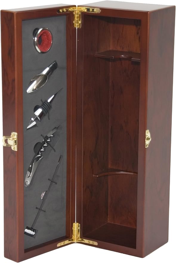 Bottle Holder and Bar Gift Set in Presentation Wood Box