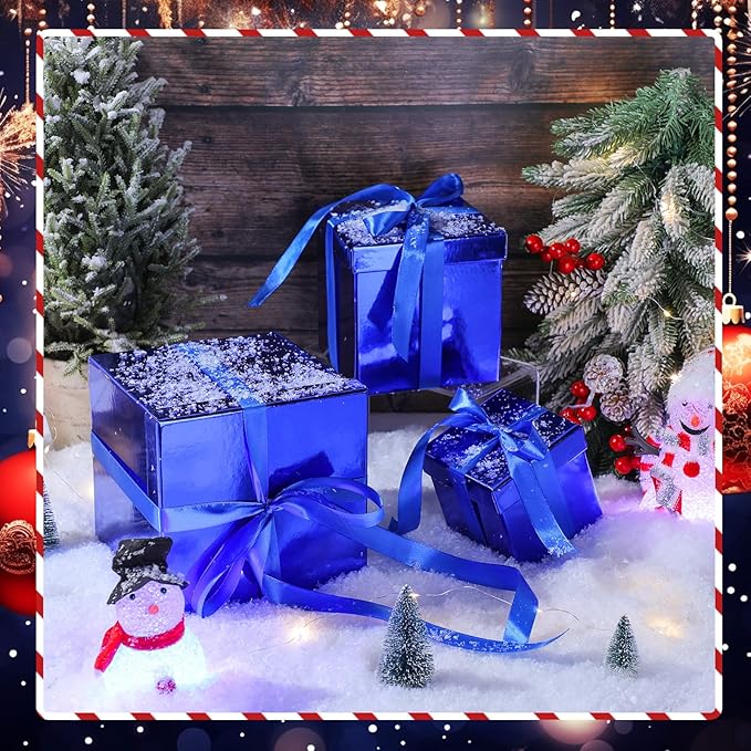 Cholemy 5 Pcs Square Nesting Boxes Decorative Gift Boxes with Lid and Ribbon Assorted Sizes Wrap for Wedding, Carnival, Anniversary, Birthday, Bridal Shower Party Gifts(Shiny Blue)