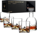 LIITON Everest Mountain Whiskey Decanter Set – 34oz Mountain Crystal Glass Decanter with 4 Old Fashioned Glasses – Premium Gift for Men – Bourbon, Scotch, and Liquor Lovers
